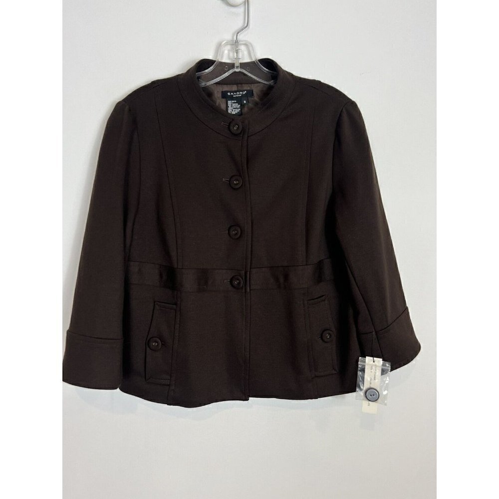 Sandro Sportswear Jacket Crop Swing Boxy Small Stretch Work Career Brown New NWT